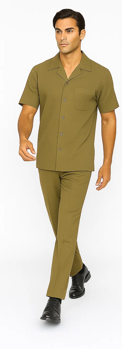 Men’s Houndstooth Walking Suit by Dreams by Zacchi - 2 Piece Lei sure Set in Olive