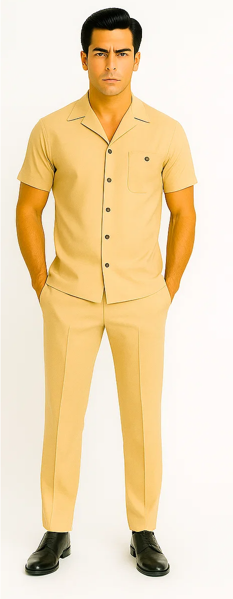 Mens Walking Suit in Color sand leisure suit casual Matching Shirt and Pants $99