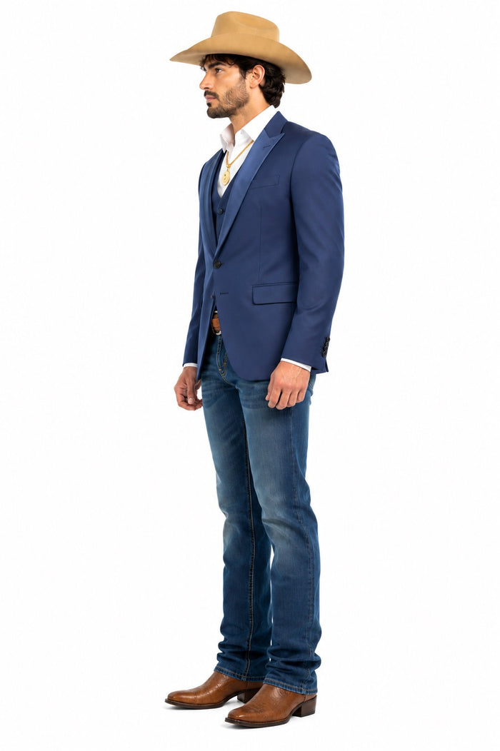 Mens Western Navy 3-Piece Suit – Cowboy Tuxedo and Blazer Formal Set