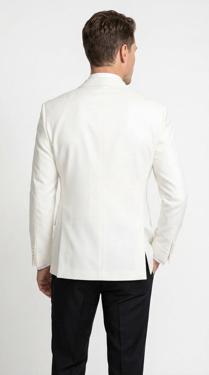 Men's White Double Breasted Dinner Jacket – Peak Lapel Tuxedo Blazer for Weddings, Black Tie & Formal Events