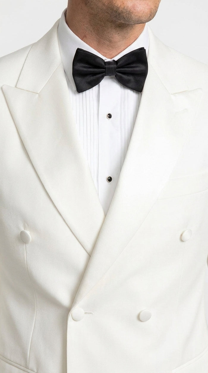 Men's White Double Breasted Dinner Jacket – Peak Lapel Tuxedo Blazer for Weddings, Black Tie & Formal Events