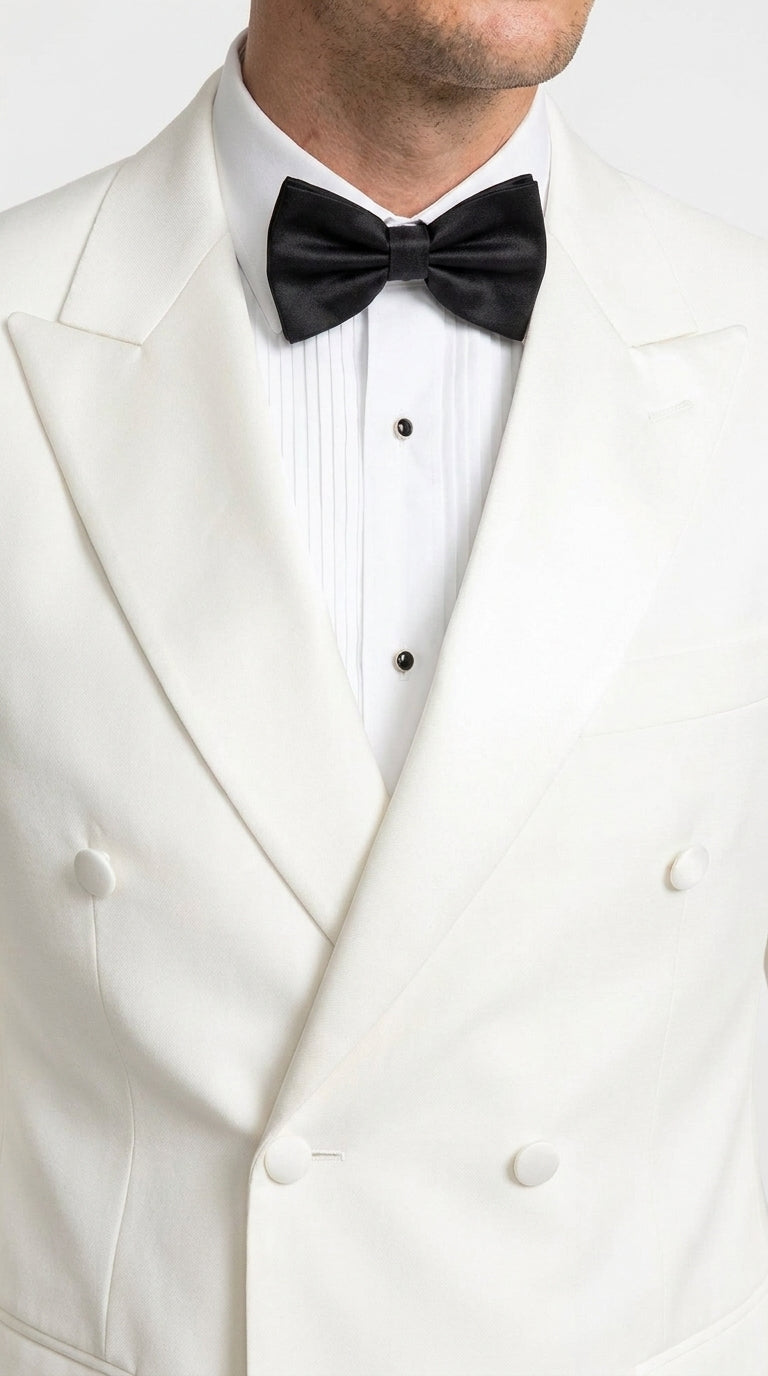 Men's White Double Breasted Dinner Jacket – Peak Lapel Tuxedo Blazer for Weddings, Black Tie & Formal Events