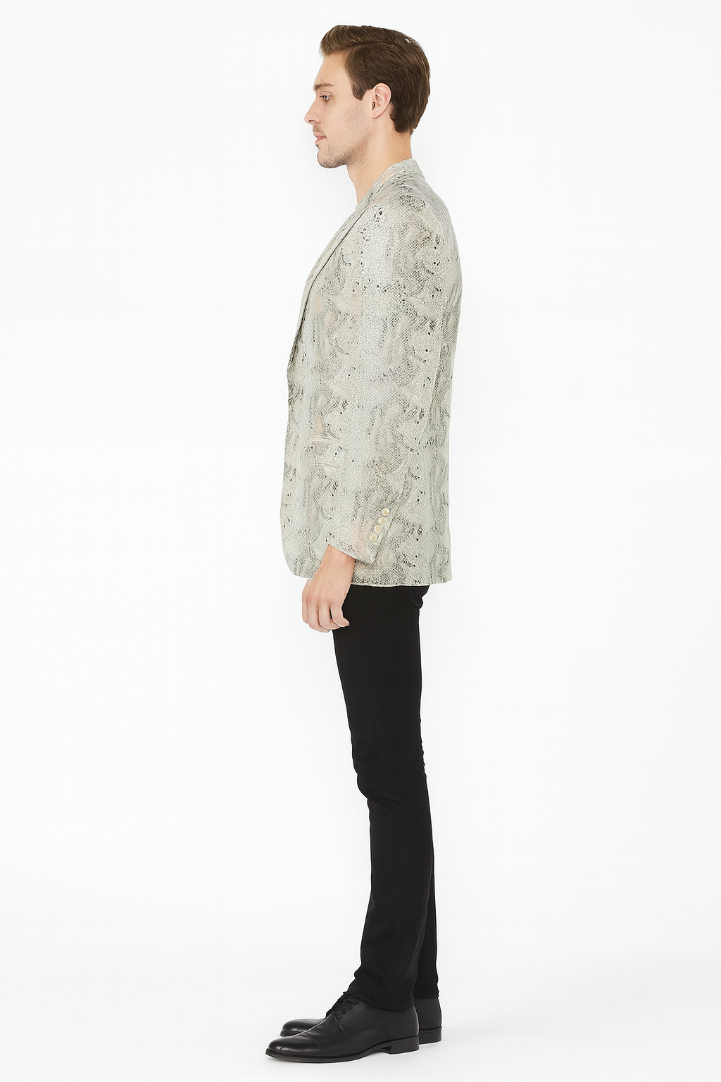 Men’s White Snake Print Blazer - Exotic Slim Fit Party and Fashion Jacket - Alligator crocodile print by Usamensoutlet