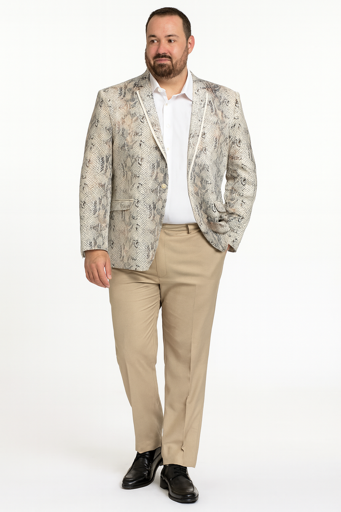 Men’s White Snake Print Blazer - Exotic Slim Fit Party and Fashion Jacket - Alligator crocodile print by Usamensoutlet