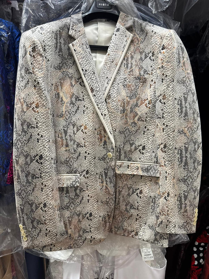 Men’s White Snake Print Blazer - Exotic Slim Fit Party and Fashion Jacket - Alligator crocodile print by Usamensoutlet