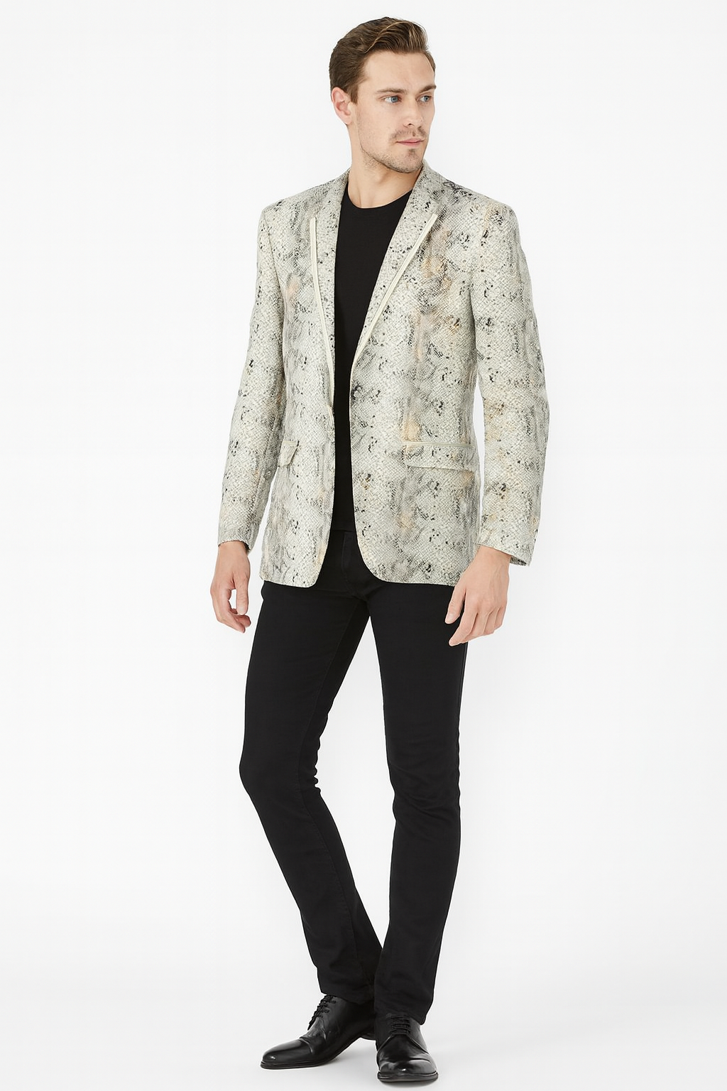 Men’s White Snake Print Blazer – Exotic Slim Fit Party and Fashion Jacket - Alligator crocodile print – SuitUSA