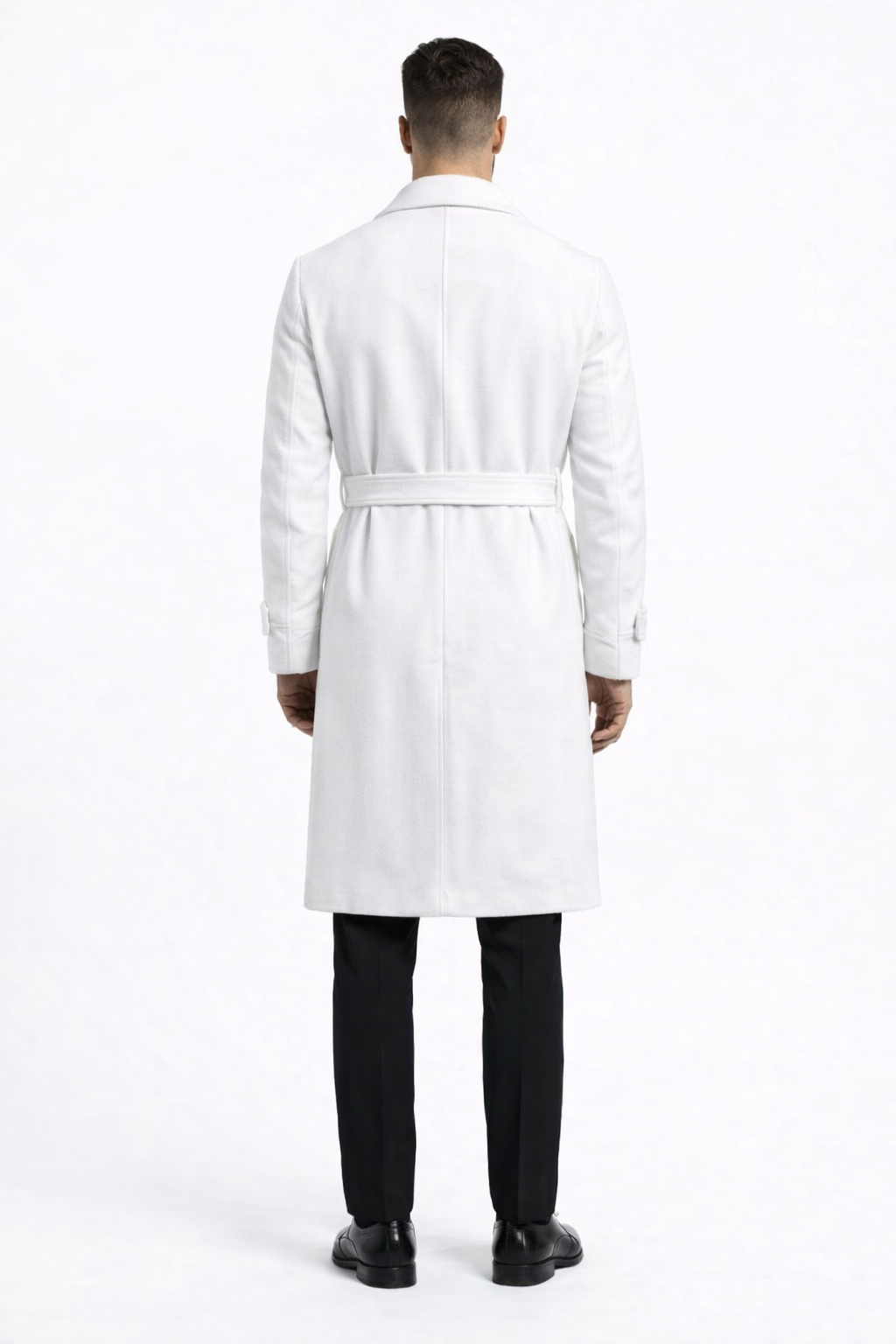 Men's White Wool Belted Long Coat – Classic Overcoat for Formal Wear, Wedding Full length