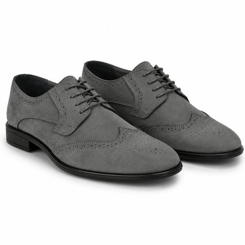 Polished Product Title: Bravo Men's Grey Vegan Suede Wingtip Dress Shoe for Weddings & Proms