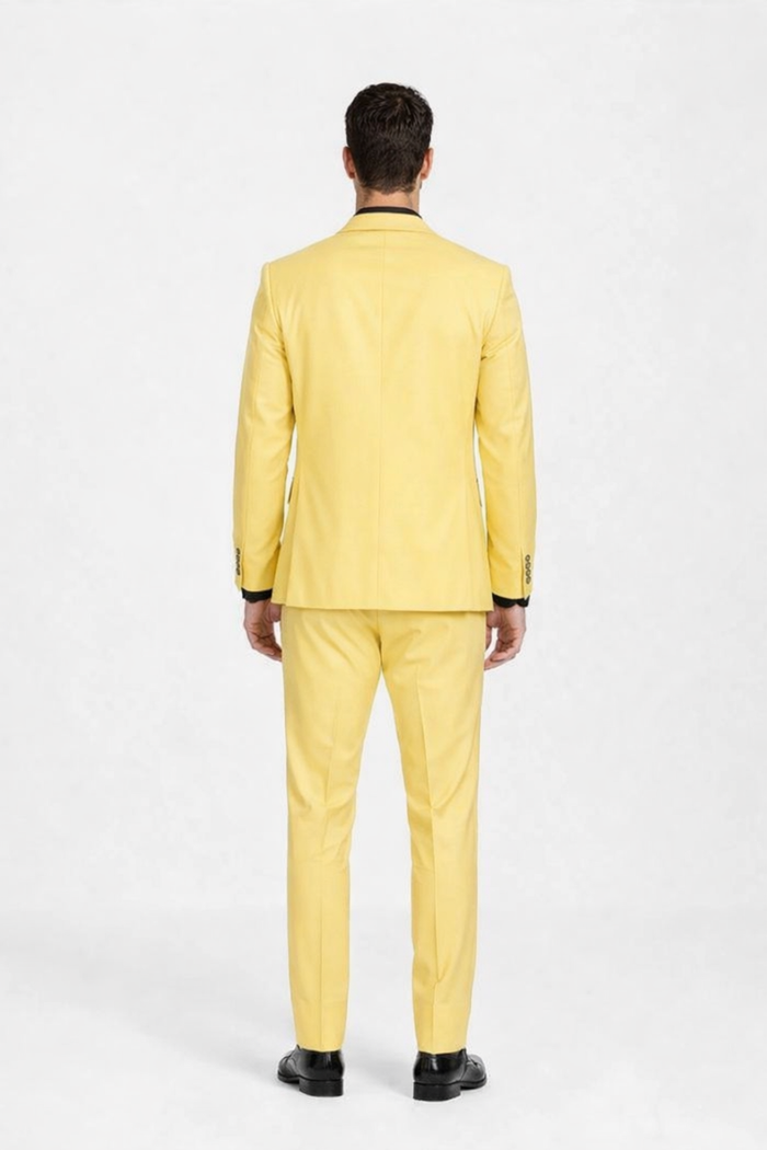 Men's Yellow 3-Piece Suit with Black Dress Shirt - Modern Slim Fit Formal Attire by USA Men's Outlet