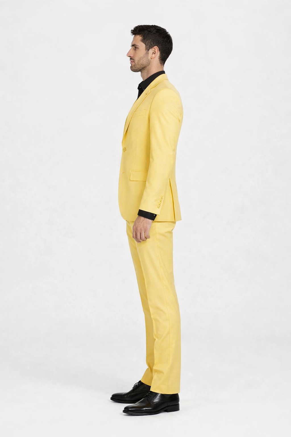 Men's Yellow 3-Piece Suit with Black Dress Shirt - Modern Slim Fit Formal Attire by USA Men's Outlet