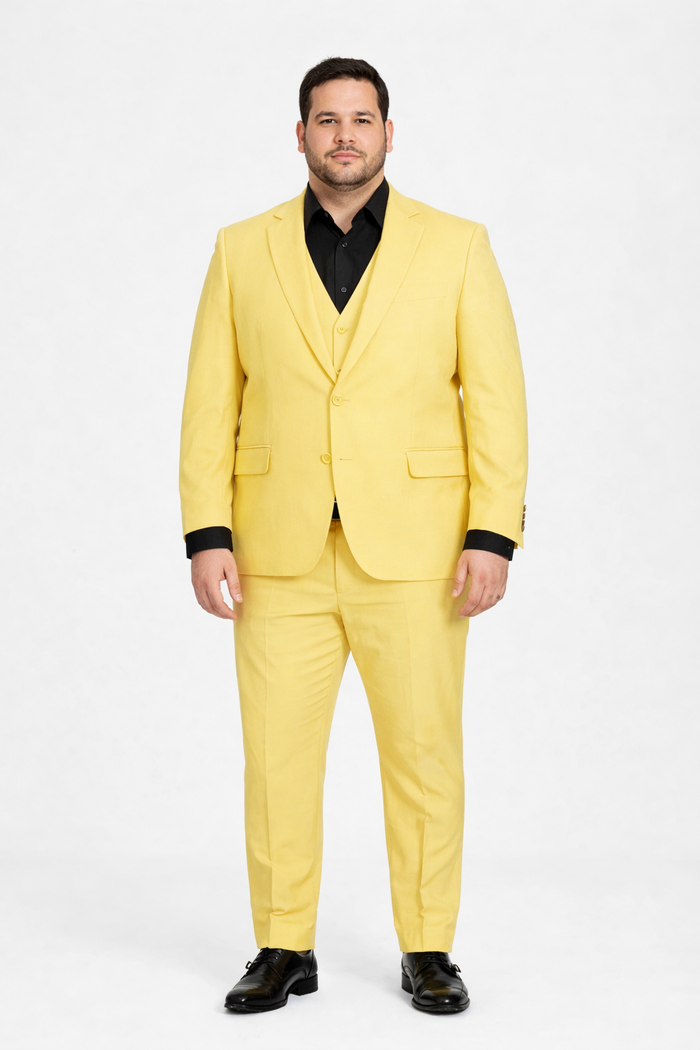 Men's Yellow 3-Piece Suit with Black Dress Shirt - Modern Slim Fit Formal Attire by USA Men's Outlet