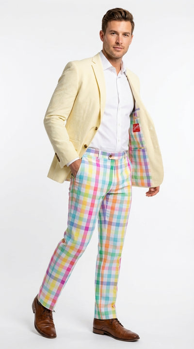 Mens Yellow Seersucker Blazer – Lightweight Summer Sport Coat Formal Casual Wedding Party Jacket