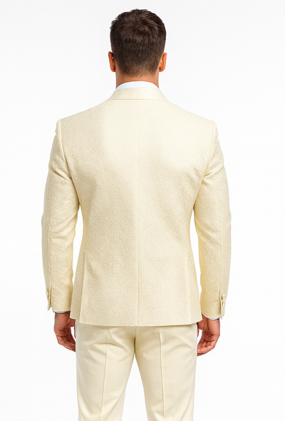 Men's Designer Vested Floral Lace Wedding Tuxedo in Ivory