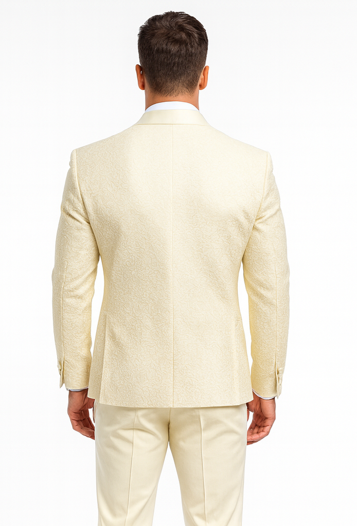 Men's Designer Vested Floral Lace Wedding Tuxedo in Ivory