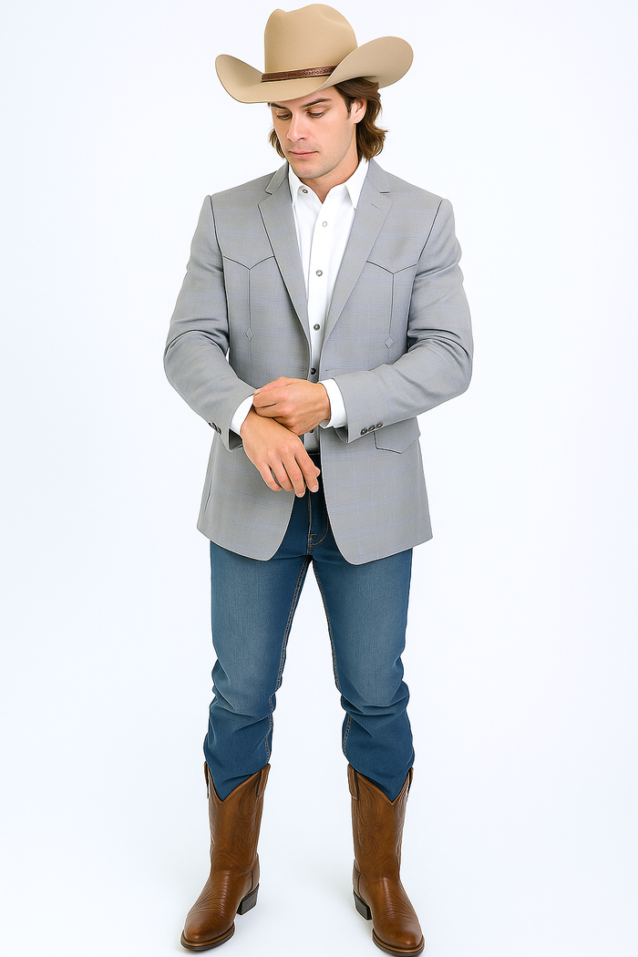 Saco Vaquero Western Blazer - Saco Para Hombre - Mens Double Button Western Grey Blazer