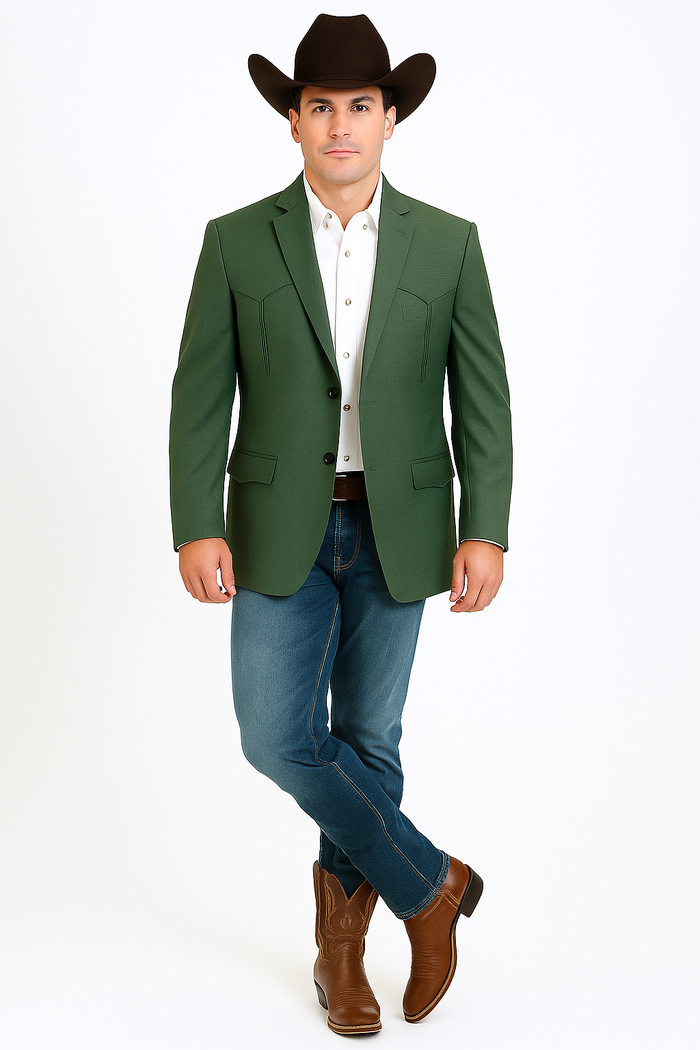 Saco Vaquero Western Blazer - Saco Para Hombre - Mens Double Button Western Green Blazer