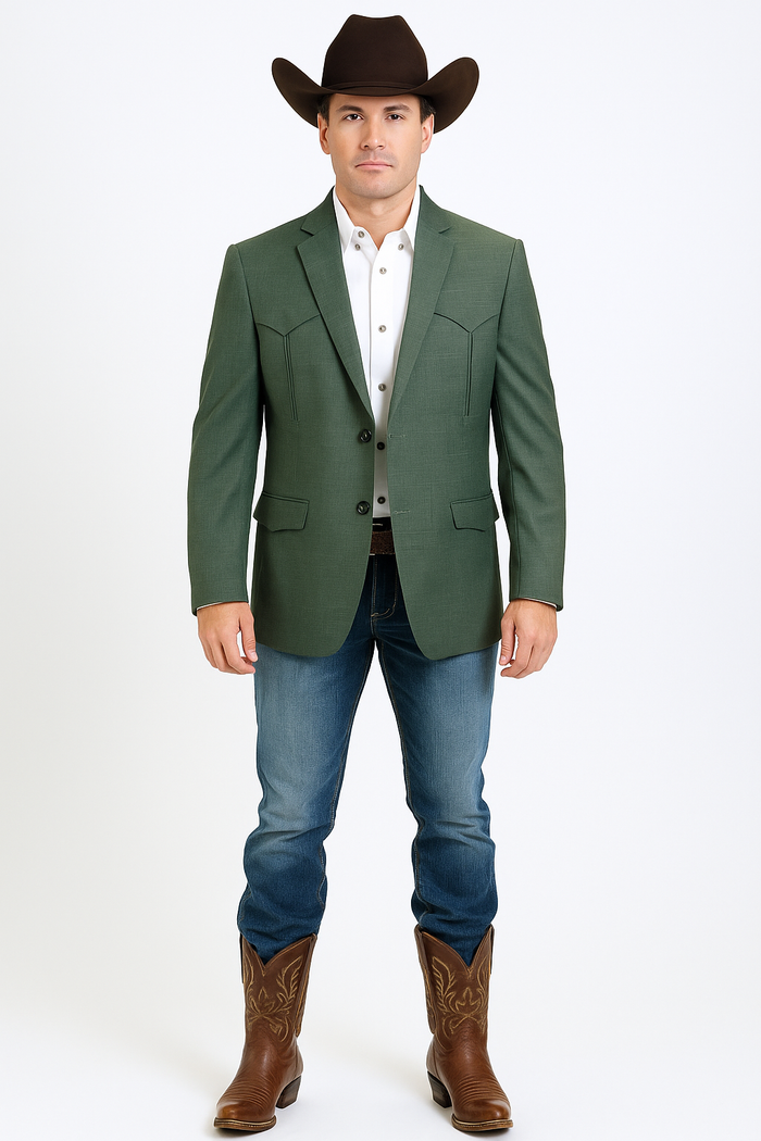 Saco Vaquero Western Blazer - Saco Para Hombre - Mens Double Button Western Green Blazer