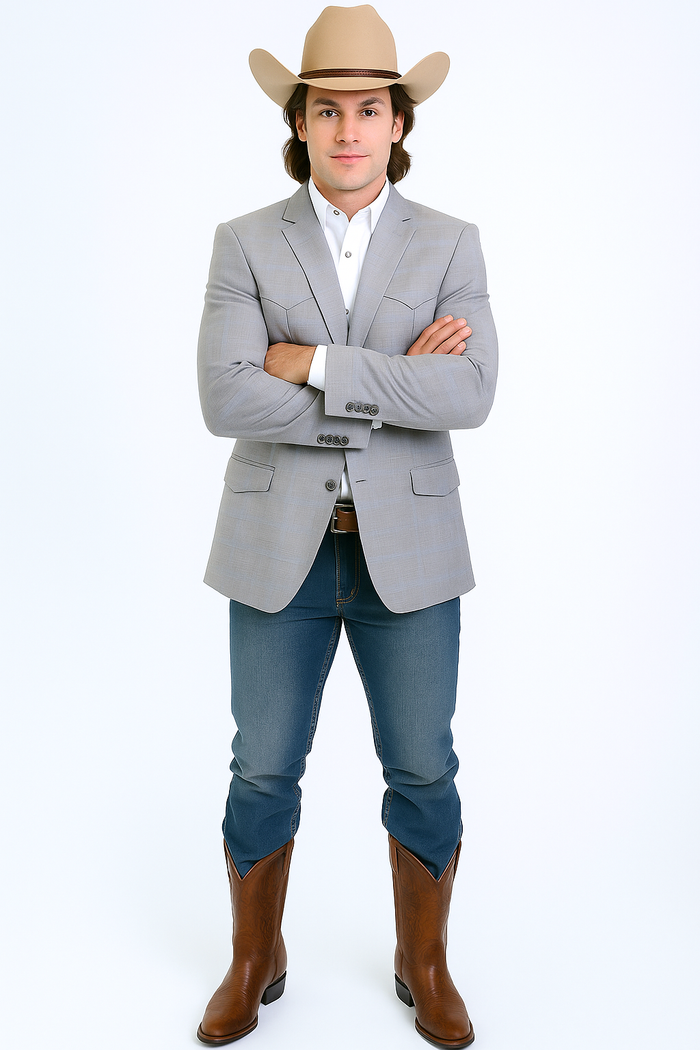 Saco Vaquero Western Blazer - Saco Para Hombre - Mens Double Button Western Grey Blazer