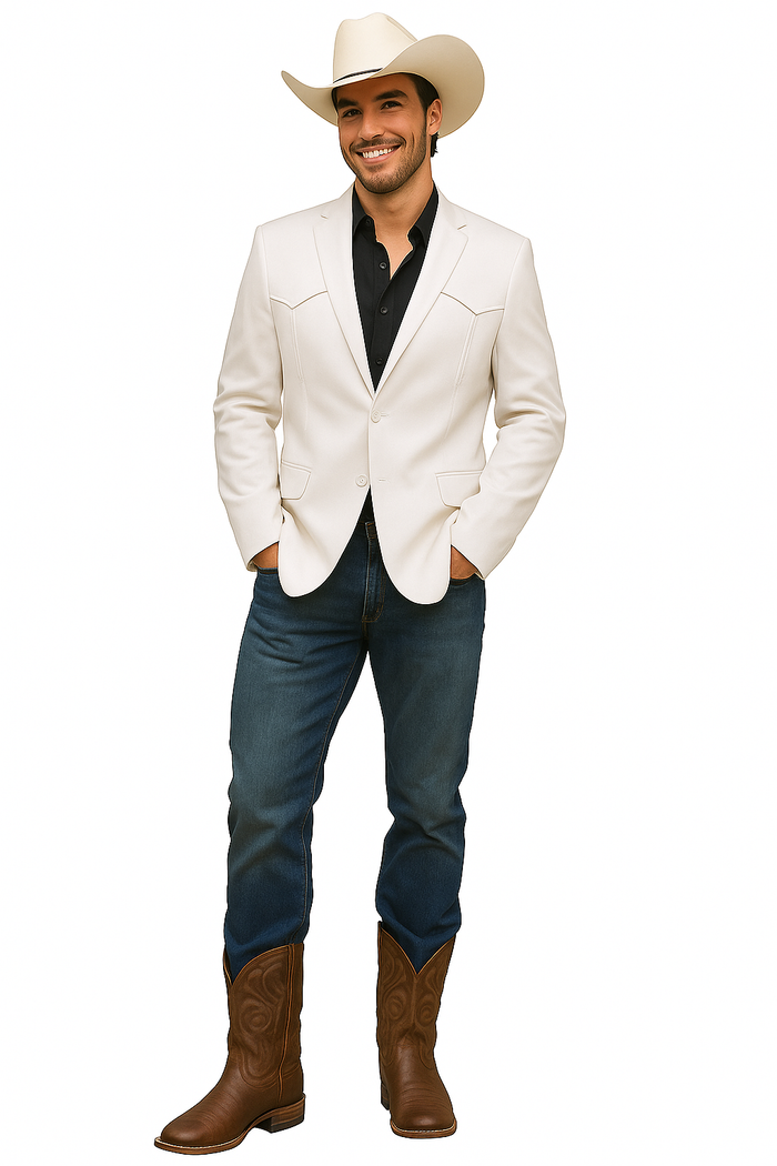 Saco Vaquero Western Blazer - Saco Para Hombre - Mens Double Button Western White Blazer