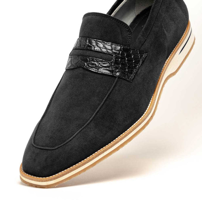 Zelli Meo 3 Suede and Crocodile Penny Loafers in Black