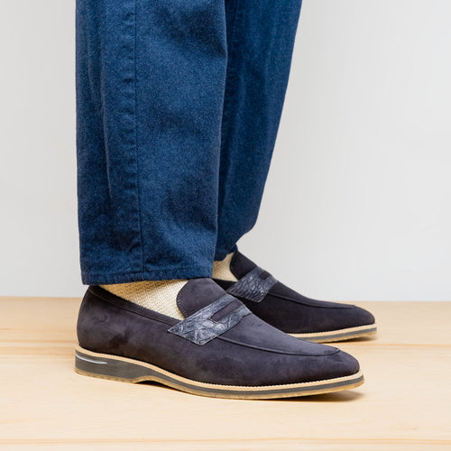 Zelli Meo 3 Suede Loafers with Genuine Crocodile Accent in Grey