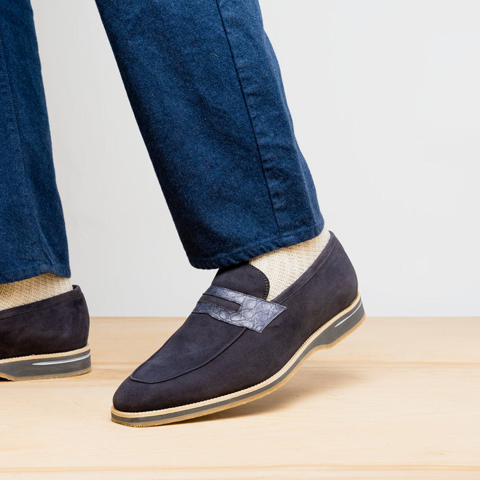 Zelli Meo 3 Suede Loafers with Genuine Crocodile Accent in Grey
