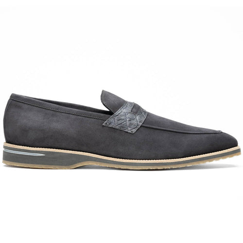 Zelli Meo 3 Suede Loafers with Genuine Crocodile Accent in Grey