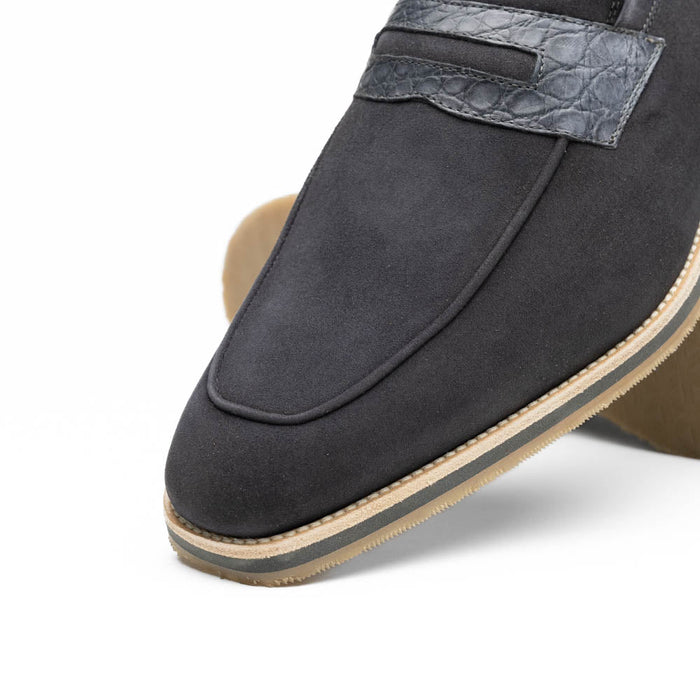 Zelli Meo 3 Suede Loafers with Genuine Crocodile Accent in Grey