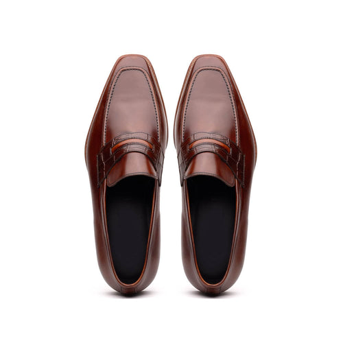 Zelli Meo Hand Burnished Calfskin Penny Loafers in Cognac