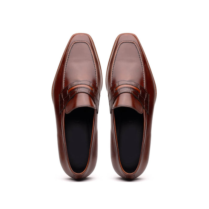 Zelli Meo Hand Burnished Calfskin Penny Loafers in Cognac