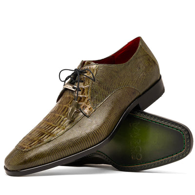 Genuine Caiman & Lizard Olive Green Shoe