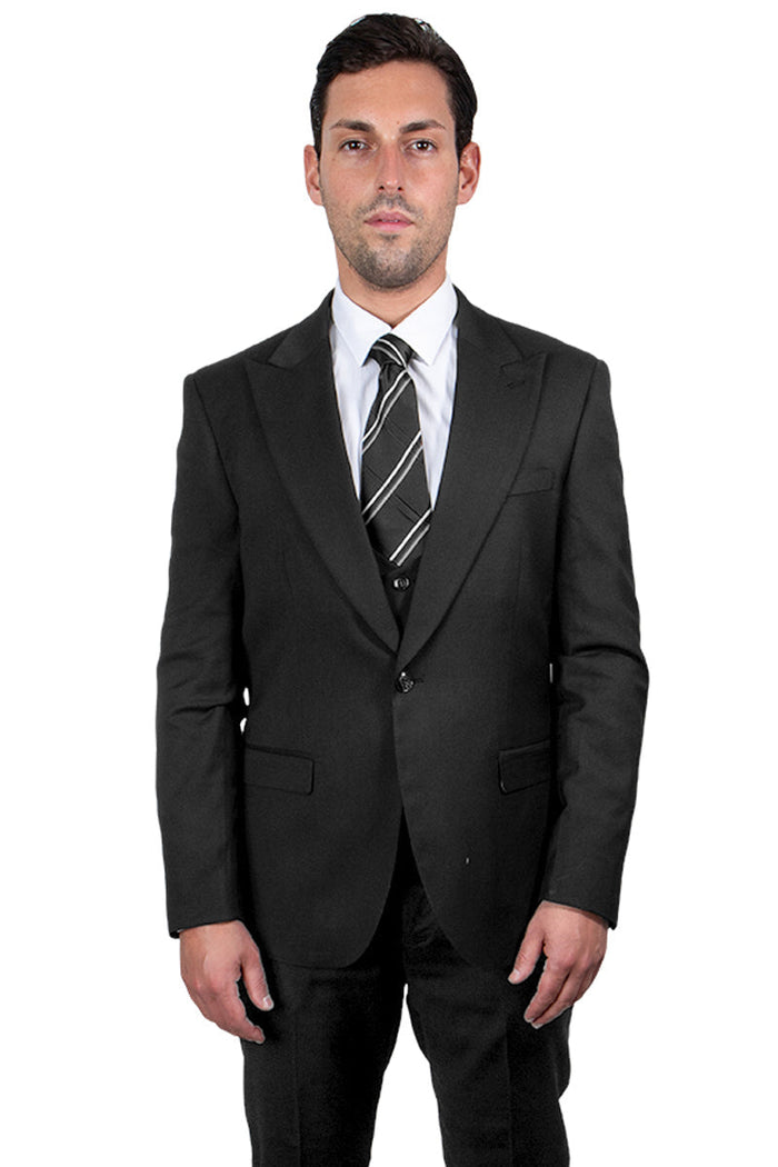Men's Charcoal Stacy Adams Vested 1-Button Peak Lapel Suit