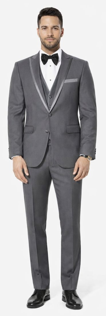 Mid Grey Textured Tuxedo Three Piece Set with Satin Trim - Wedding - Prom