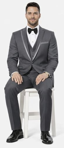 Mid Grey Textured Tuxedo Three Piece Set with Satin Trim - Wedding - Prom