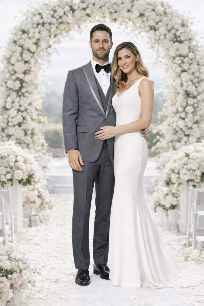 Mid Grey Textured Tuxedo Three Piece Set with Satin Trim - Wedding - Prom