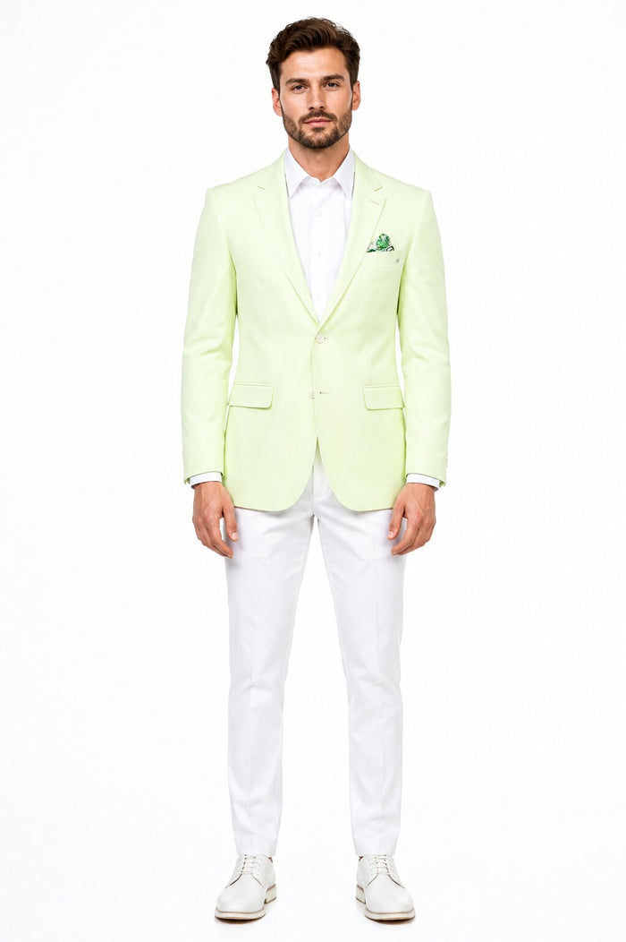 Tazio Men's Summer Blazer - Slim Fit Linen Style - Mint Green