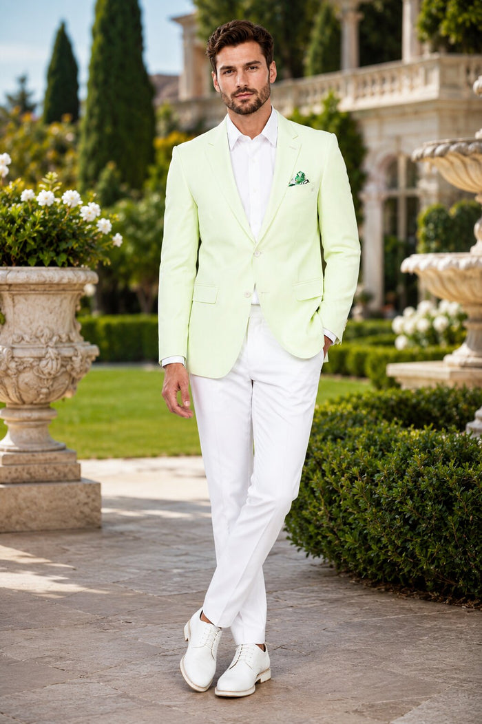Tazio Men's Summer Blazer - Slim Fit Linen Style - Mint Green