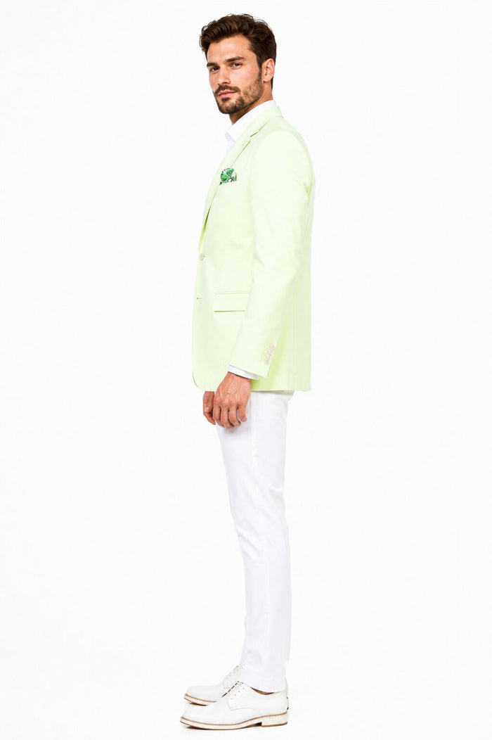 Tazio Men's Summer Blazer - Slim Fit Linen Style - Mint Green