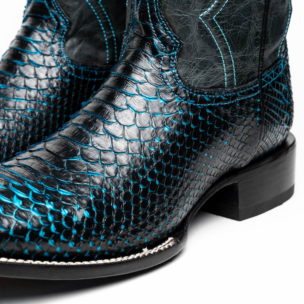 Marco Di Milano Missouri Black / Blue Python Square Toe Cowboy Boots
