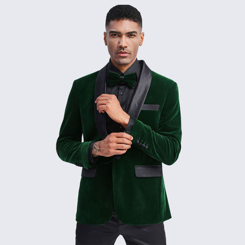 Emerald Green Velvet Tuxedo Jacket Slim Fit with Shawl Lapel - Wedding - Prom