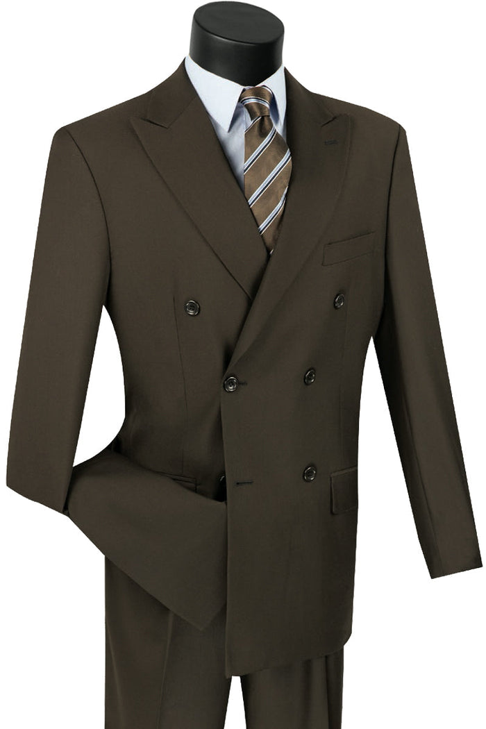 Mens Classic Wool Feel Double Breasted Suit in Beige by Vinci