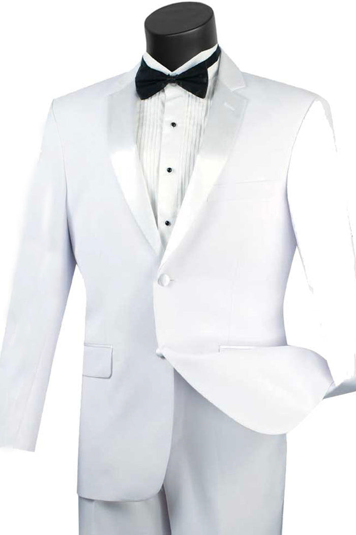 Mens Classic Wool Feel 3 Button Tuxedo in White by Vinci