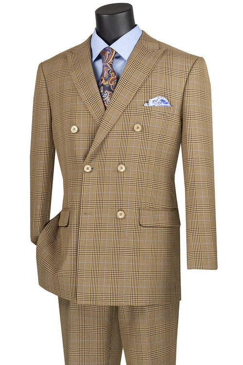 Mocha Windowpane Double Breasted Suit by Vinci
