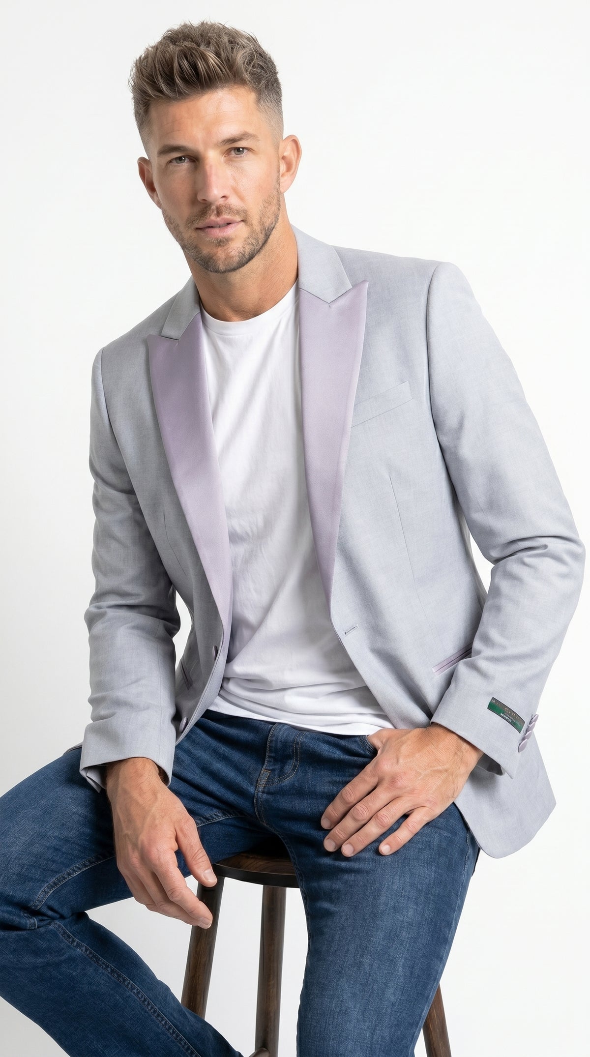 Men’s Zegarie Light Grey Tuxedo Jacket Separate with Satin Peak Lapel, Prom Wedding Dinner Jacket