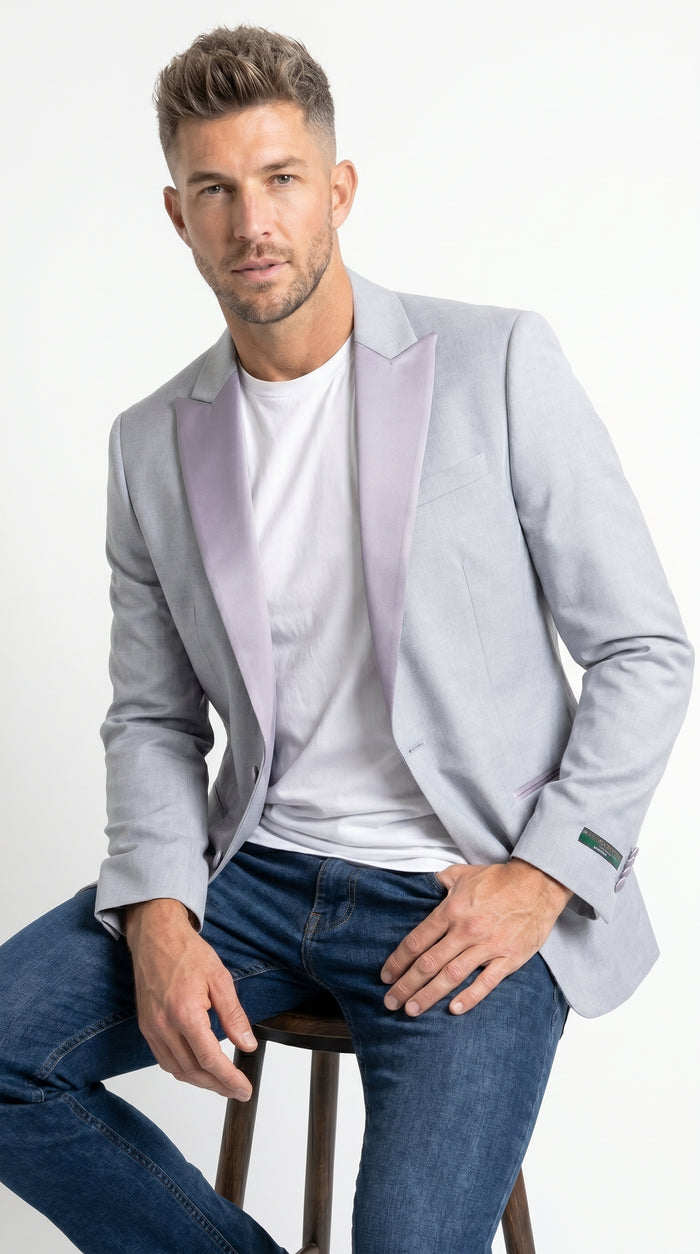 Men’s Zegarie Light Grey Tuxedo Jacket Separate with Satin Peak Lapel, Prom Wedding Dinner Jacket