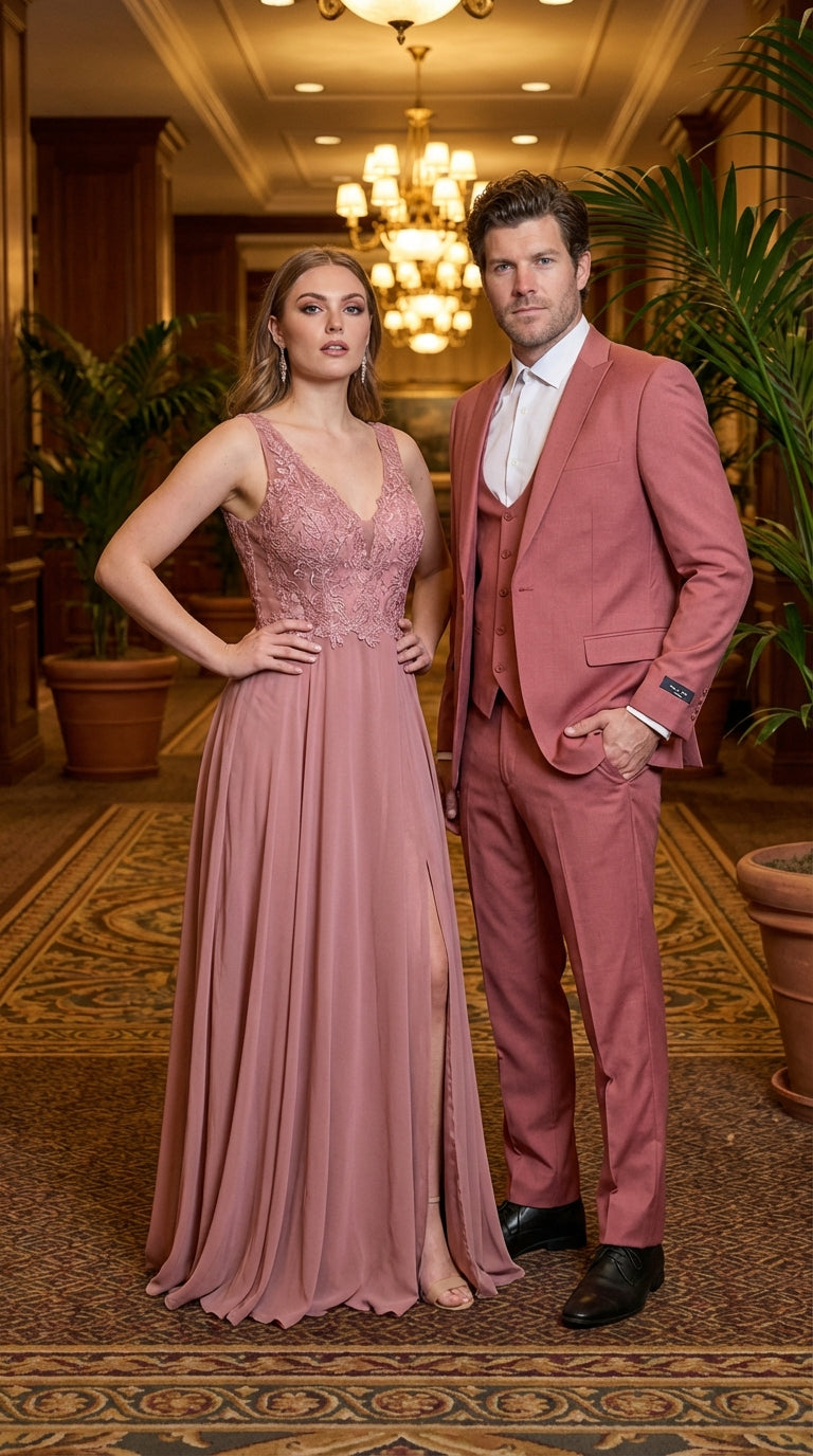 Mens Dusty Rose Three Piece Suit – Modern Formal 3PC Wedding and Prom Suit - Pink Coloe Modern Fit