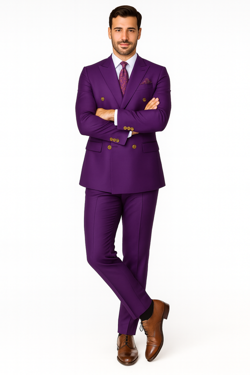 Mens Double Breasted Wool Suit Purple by Alberto Nardoni