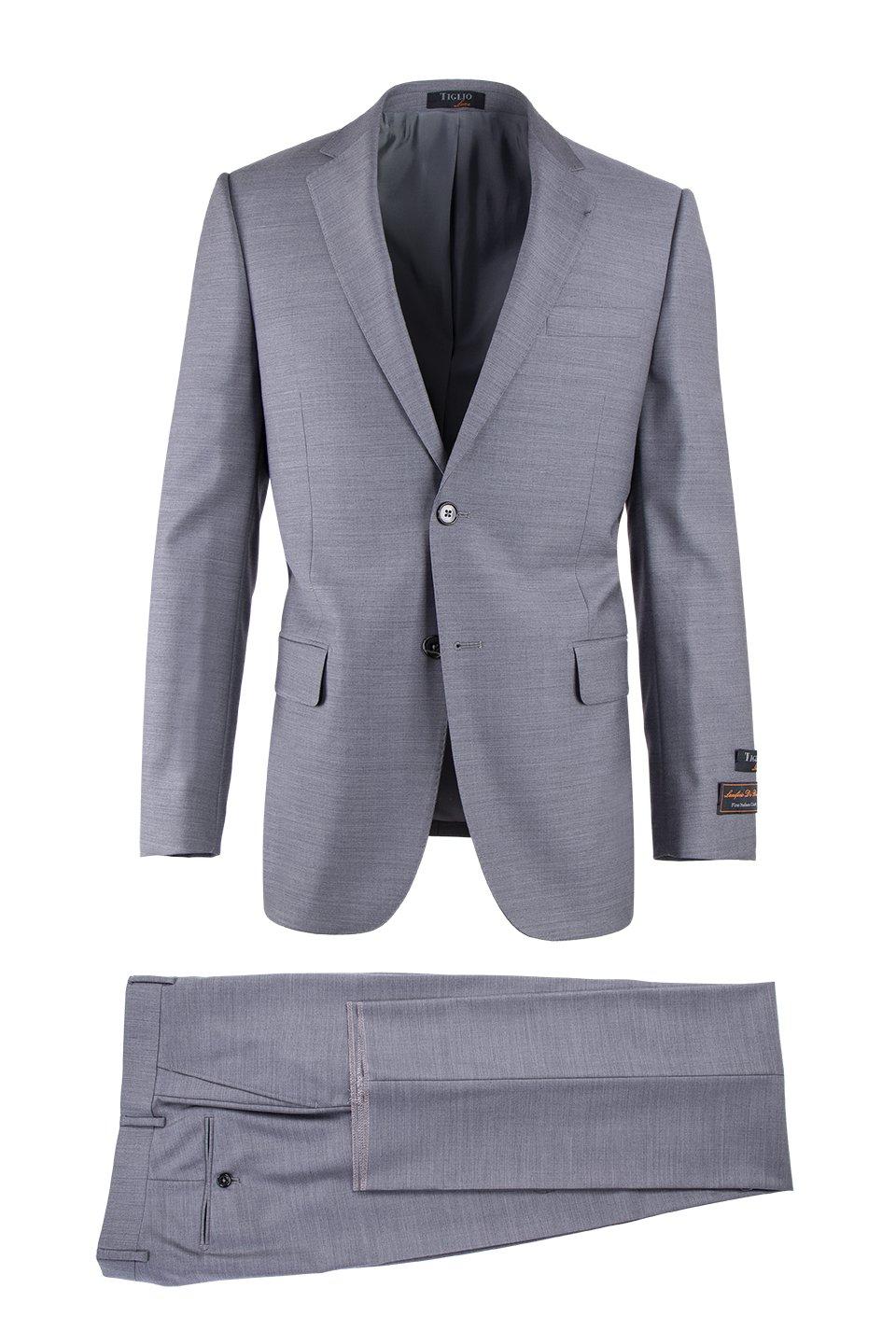 Tiglio Italian Suit - Real Wool Fabric Super 150's Novello Light Gray, Modern Fit Suit in Color Light Gray