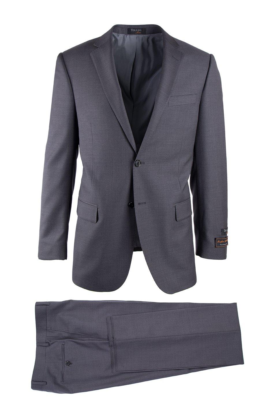 Tiglio Italian Suit - Real Wool Fabric Super 150's Novello Gray, Modern Fit Suit in Color Gray
