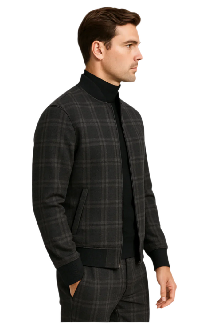 Men's Tazio Track Suit Set: Stylish Black Plaid Jacket & Pant